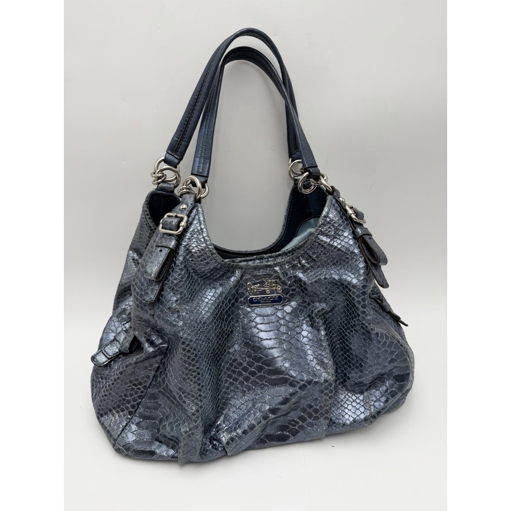 Coach Madison Sabrina Python Embossed Metallic Blue  2Way Shoulder Bag